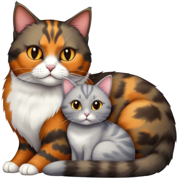 Tortoiseshell cat with light grey cat  emoji