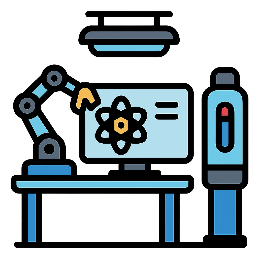 modern tech lab with futuristic equipment, clean lines, blue accents emoji