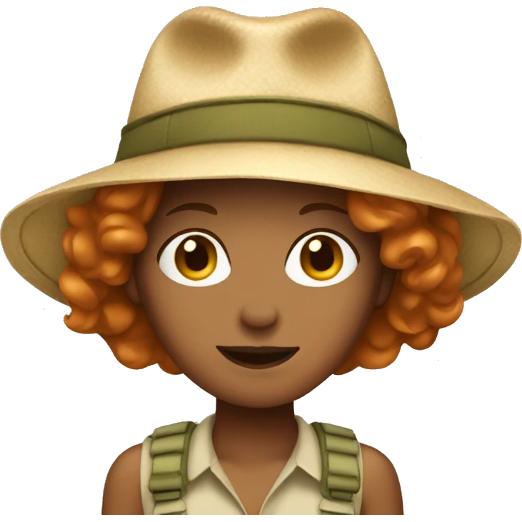woman with short ginger hair and safari hat emoji