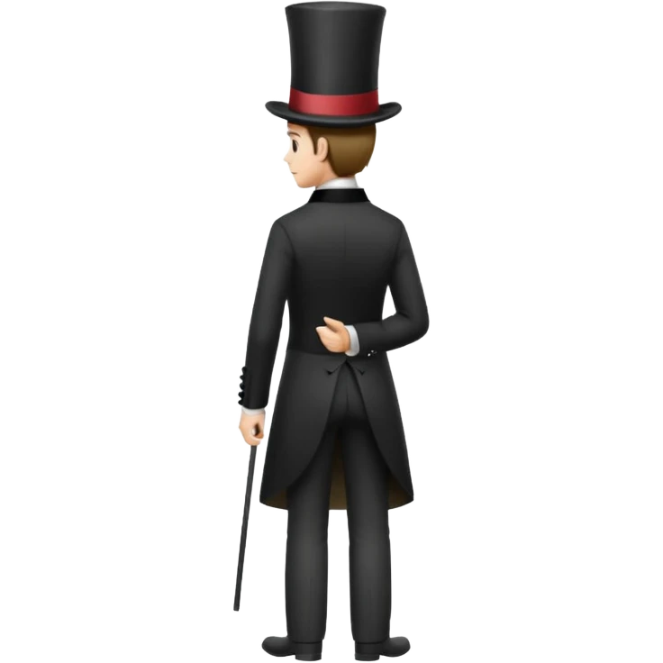 19th century man in a top hat, full body, standing, facing away, back view, emoji style emoji