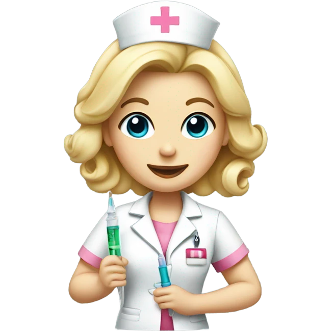 A blonde nurse with a pink bow in her hair and a syringe  emoji