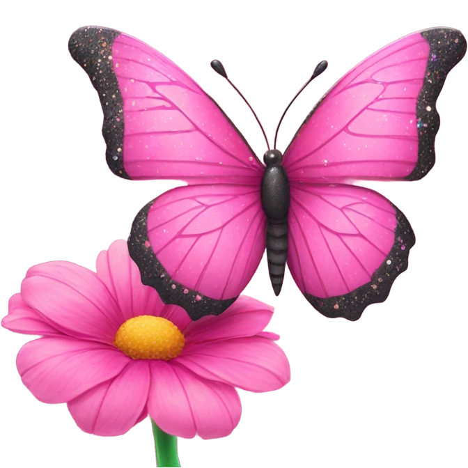 Large beautiful pink butterfly sitting on top of a spring time flower with glitter  emoji