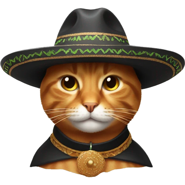Black and ginger cat wearing sombrero emoji