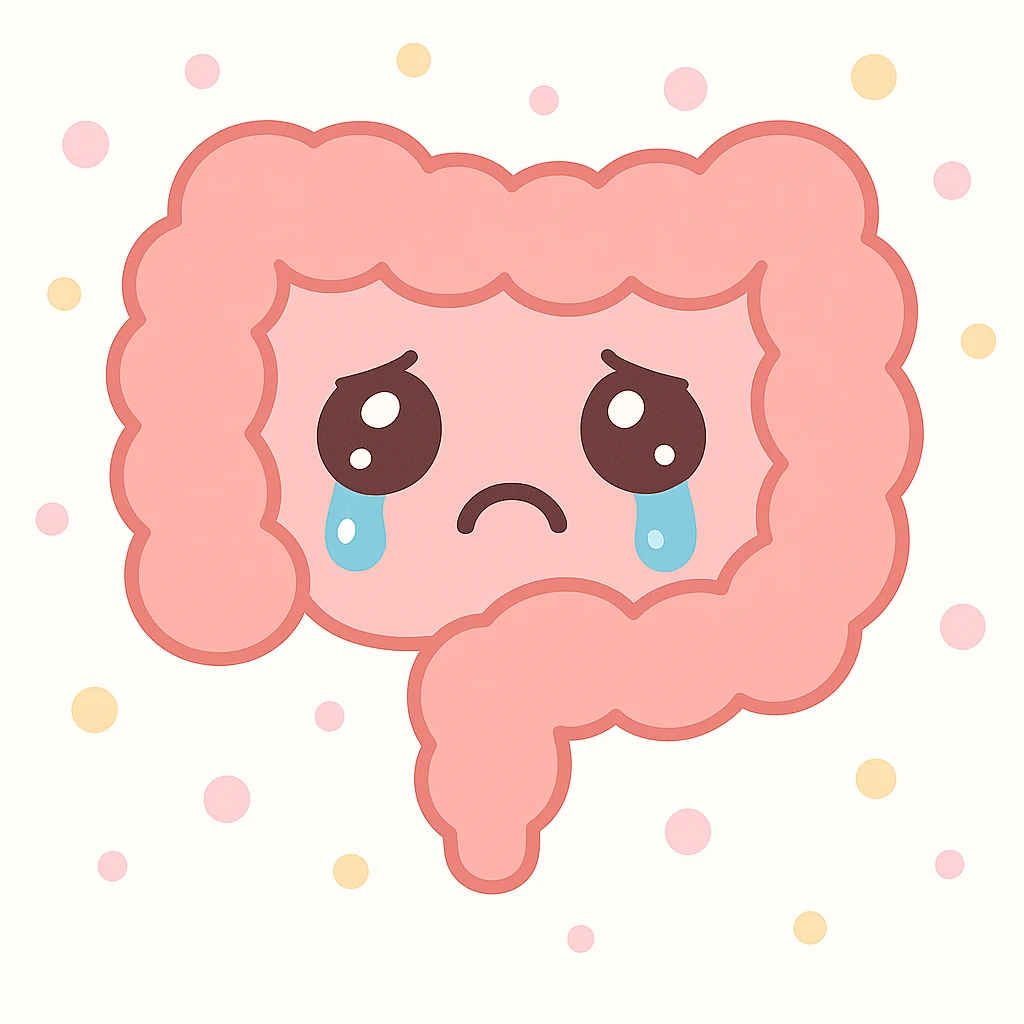 Make the face on the intestines sad, keeping the kawaii style with its cute and expressive features. emoji
