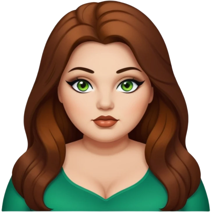 big plus size, long brown hair, baddie,pretty, makeup, black eyeliner, green eyes, light skin emoji