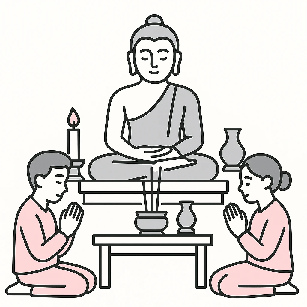 people praying in a Buddhist temple emoji