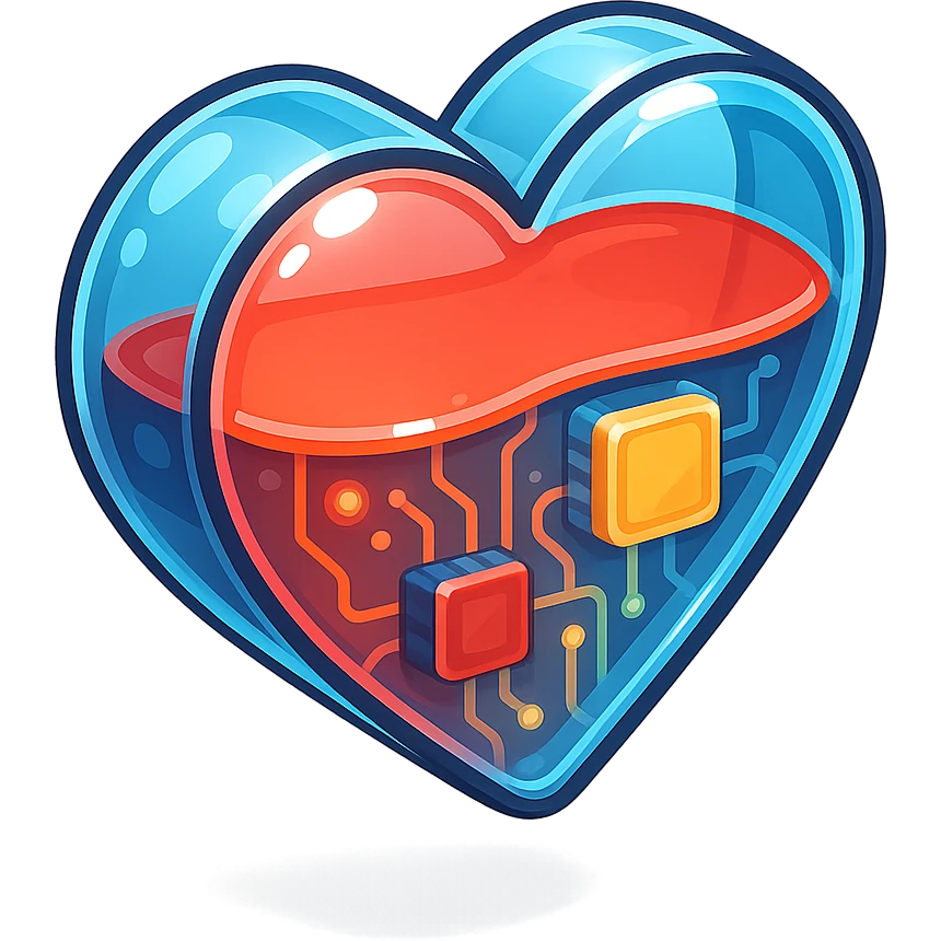 cartoon style transparent glossy heart, half filled with red liquid, bold outlines, vibrant colors emoji