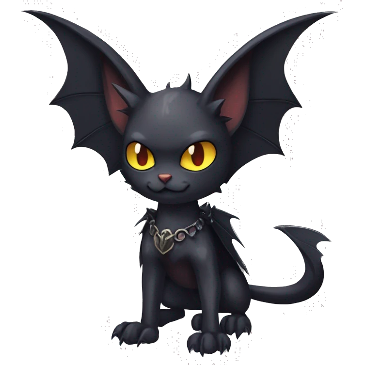 Black Cool Edgy Punk-Gothic Horned Bat-winged Litten-Bat-cat-Fakemon full body emoji