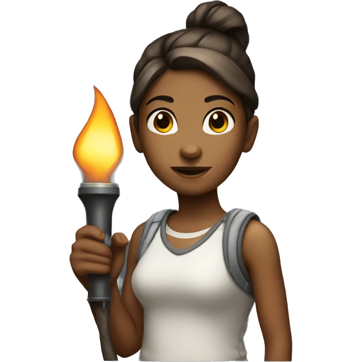 Girl in sleeveless shirt profile holding torches emoji