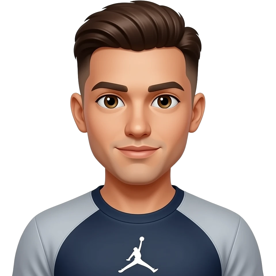 Make a tan guy with a brown low taper fade wearing a Jordan fit no jersey and make him brown emoji