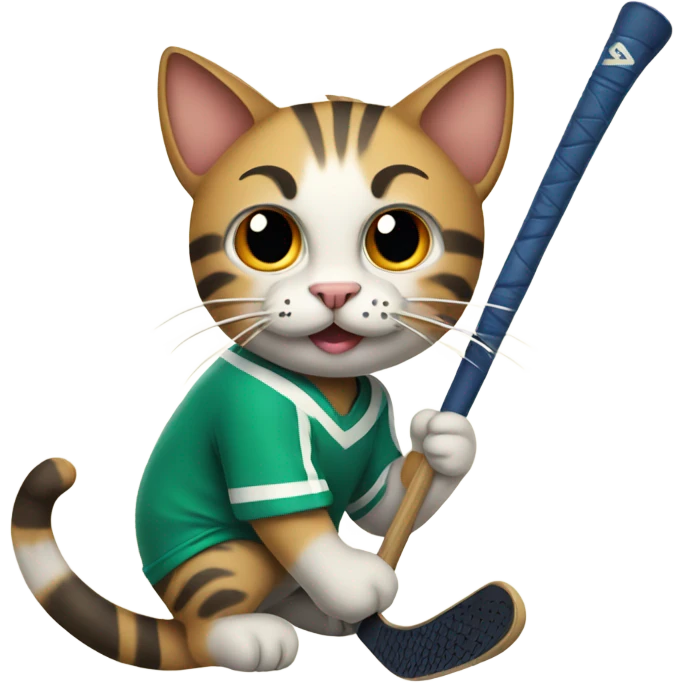 Cat holding a hockey stick emoji
