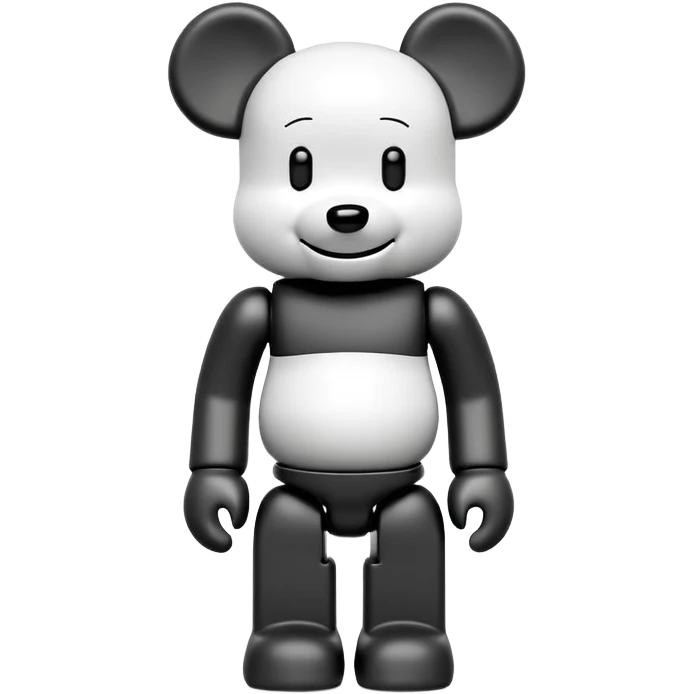 Bearbrick figure with KAWS style but with a happy smile instead of X eyes, simplified toy bear shape with articulated limbs emoji