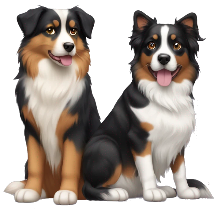 A calico cat next to a black and tan Australian Shepard dog emoji