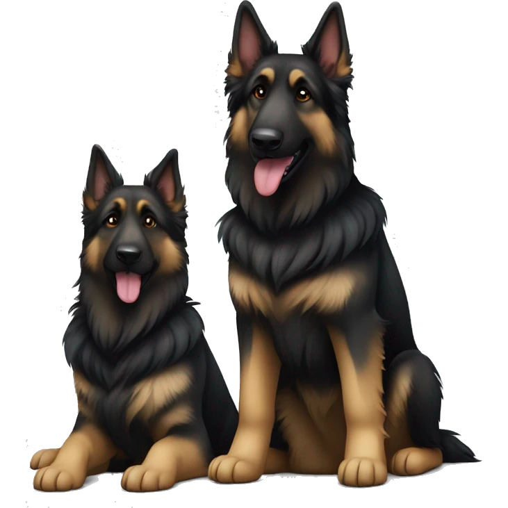 2 black long haired German shepherd dogs sitting next to each other  emoji