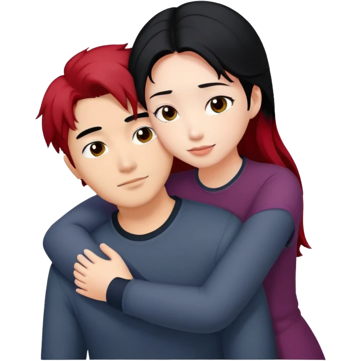 asian guy with black hair hugging red haired girl emoji
