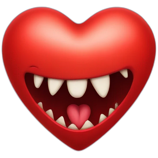 Red heart with scary monster mouth emoji