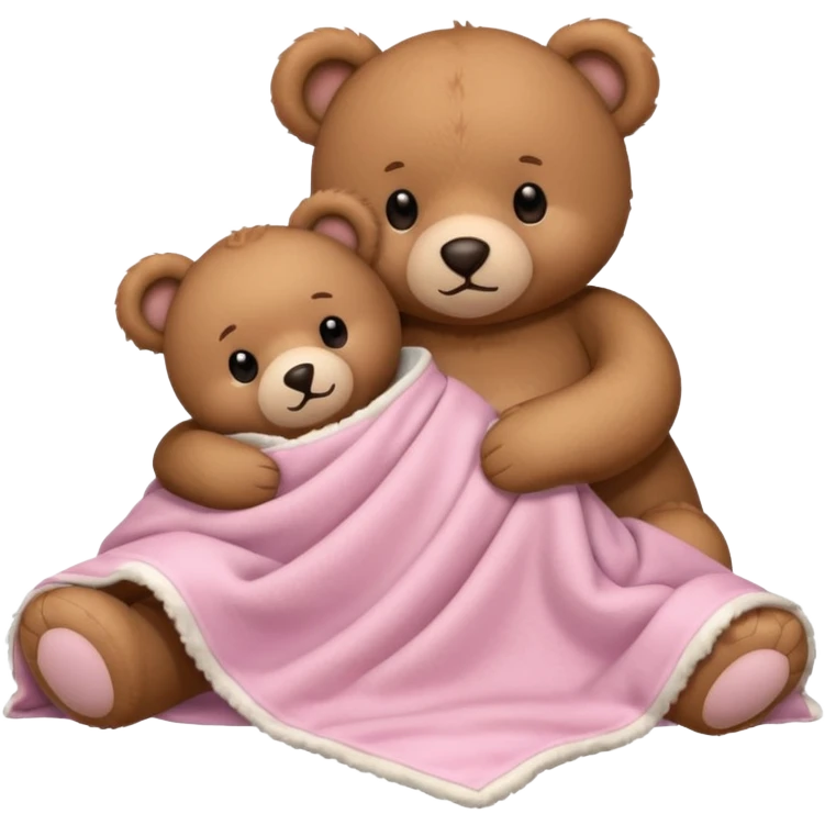 Happy Brown teddy bear cuddling with a light pink teddy bear in bed emoji