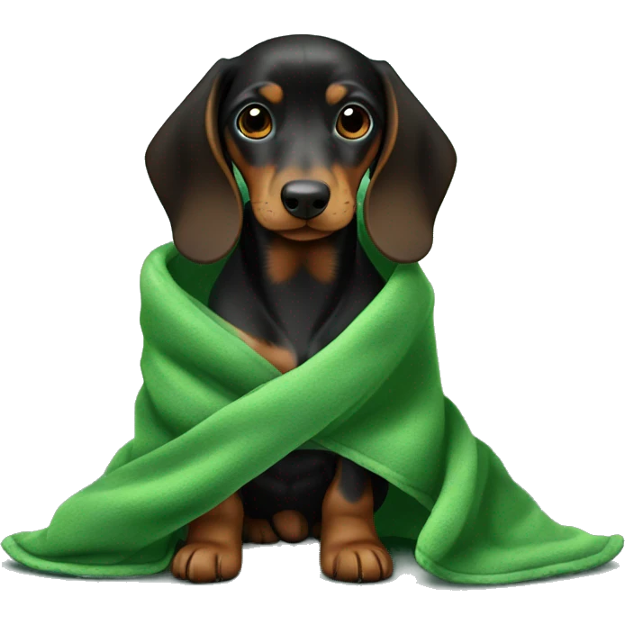 One black and brown dachshung puppy in a green blanket emoji