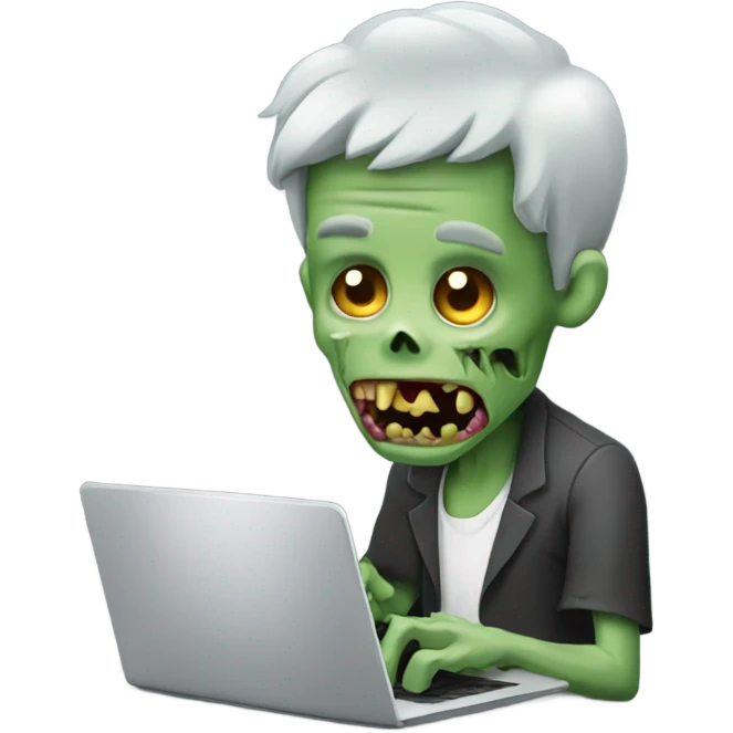 Zombie typing on laptop happy emoji