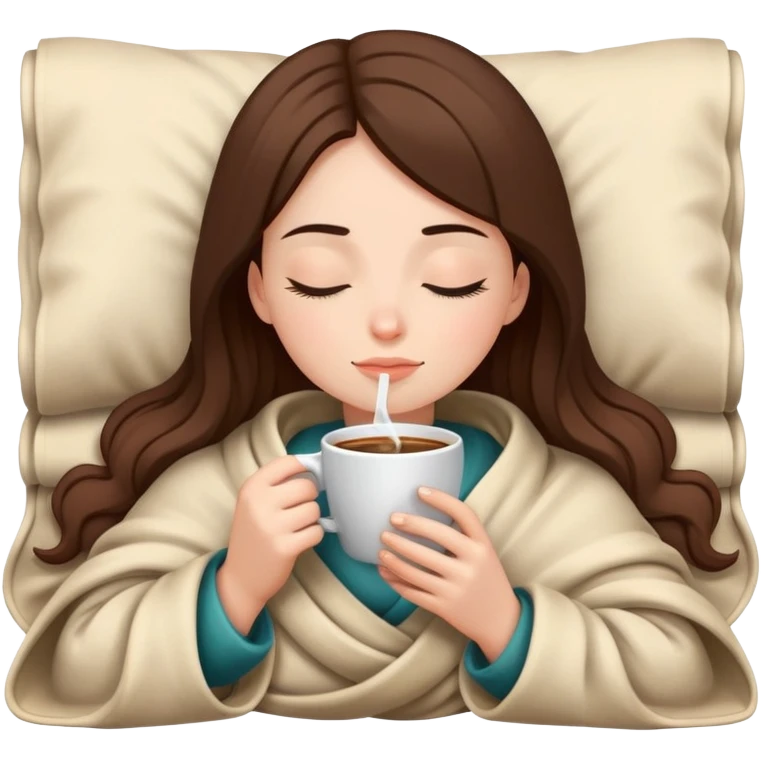 girl inside a blanket sipping coffee eyes closed emoji