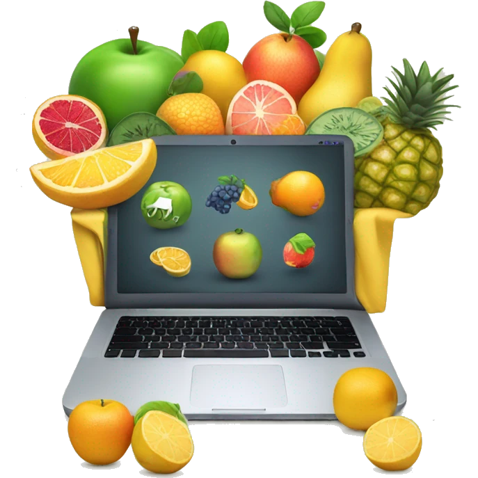 Laptop screen with web ecommerce fruit money emoji