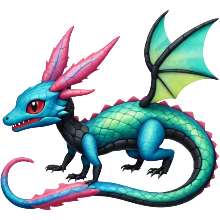 Spooky ghastly oily scaly stitched colorful Salandit-Flygon-Sylveon-Umbreon-fusion-Pokémon-hybrid-creature  emoji