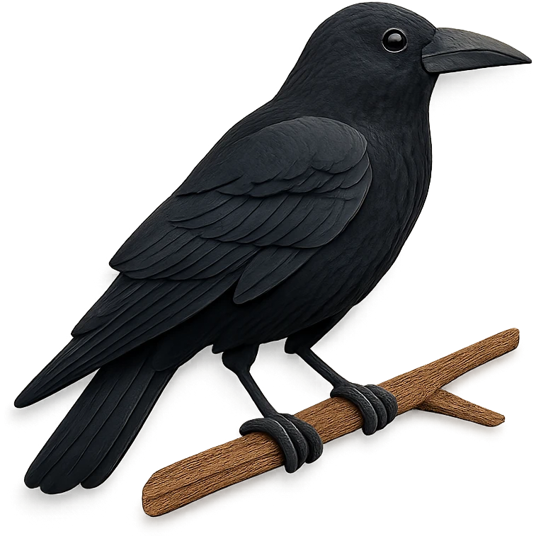 American Crow on a branch, layered paper details, realistic feather patterns, deep black and subtle iridescence emoji