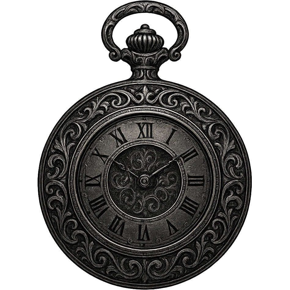 silver pocket watch in aristocrat goth style, engraved, gothic patterns emoji