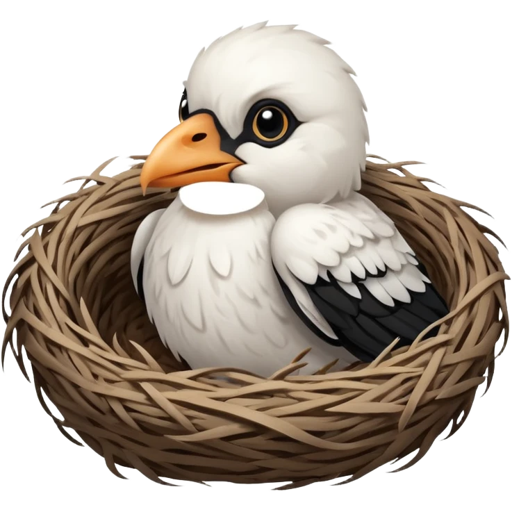 white baby crow in nest emoji