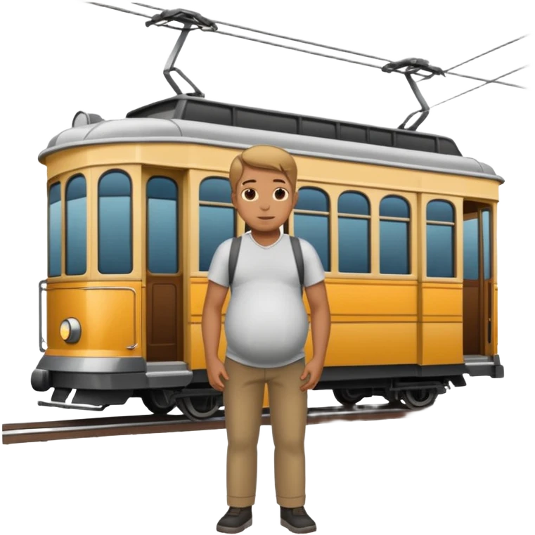 pregnant man standing next to a tramway emoji