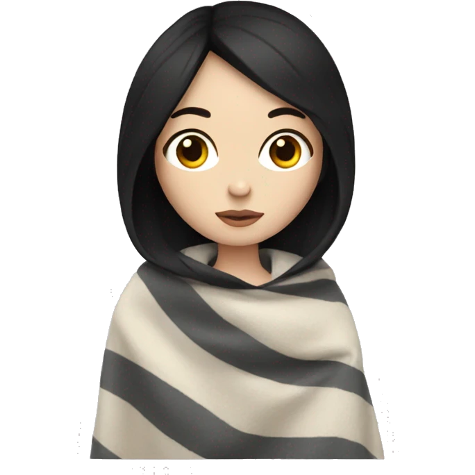 girl with pale skin and black hair with a blanket wrapped around her emoji