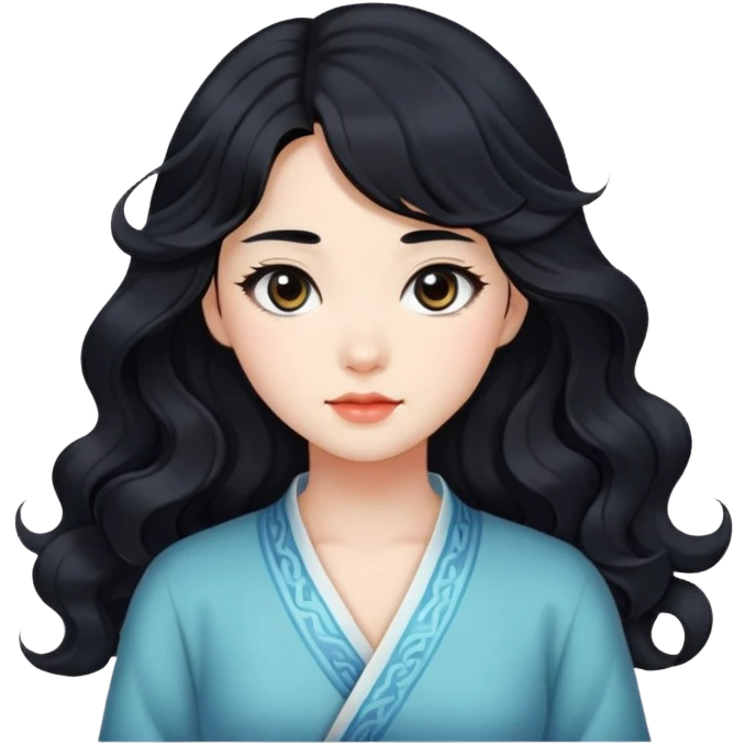 Beautiful girl,Black hair,wavy hair，long hair,Black eyes,Chinese emoji