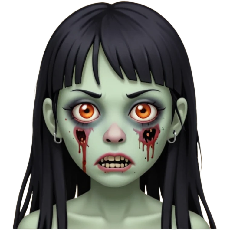 🧟‍♀️ faça igual esse emoji que coloquei só que com franja e piercing dos dois lado do nariz e no septo faça com cabelo longo preto e com a cara mais assustadora  emoji