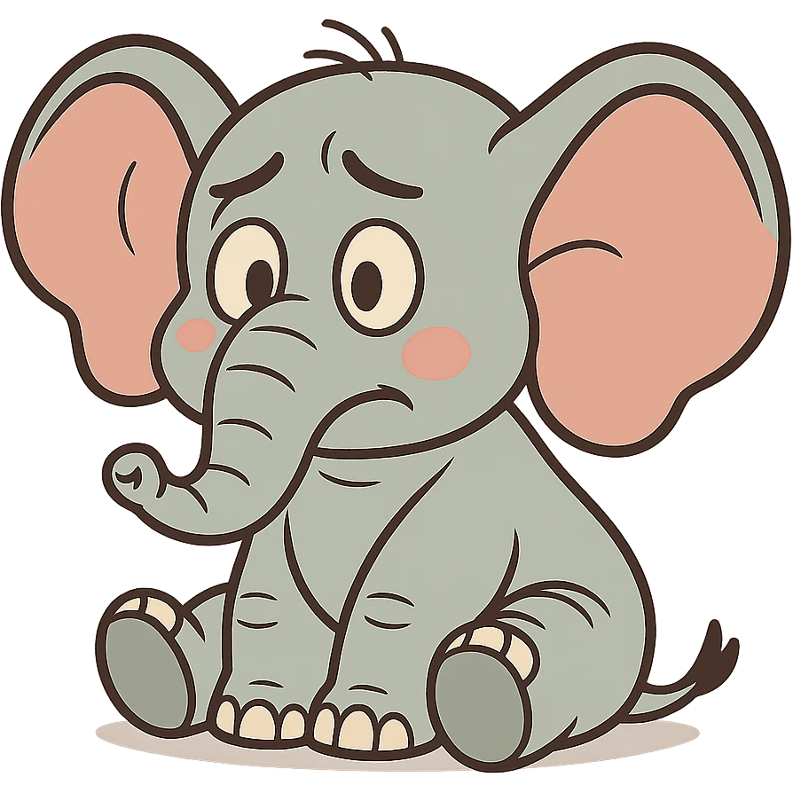 baby elephant sitting with big ears in flat toon style emoji