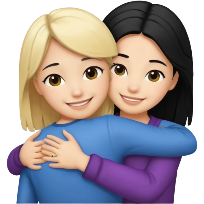 Hug from behind blond girl black hair girl emoji