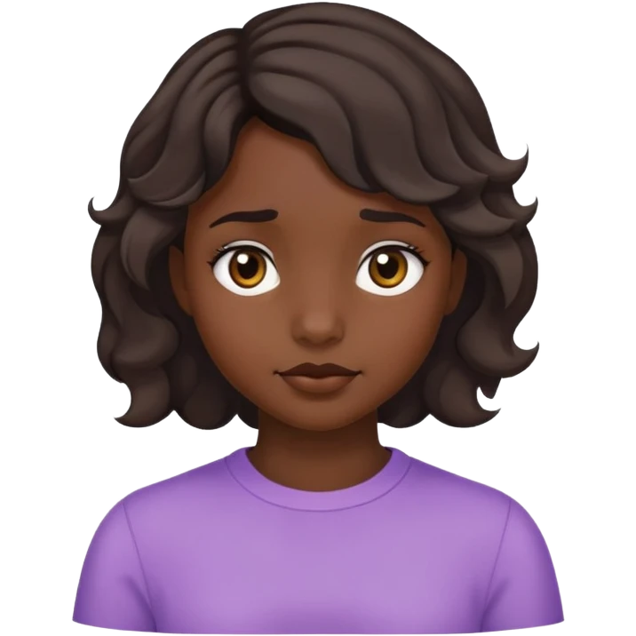 Girl showing shyness, dark skin tone, short wavy hair emoji