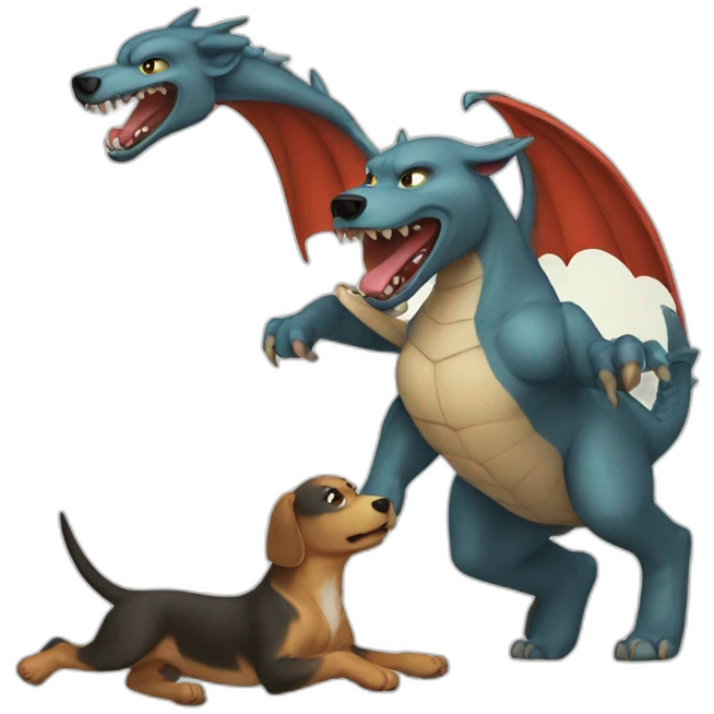 Dog fighting a dragon emoji