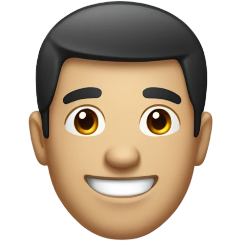 A realistic emoji of a man with a friendly face, short black hair, and a slightly crooked tooth visible when smiling. Neat and clean design. emoji