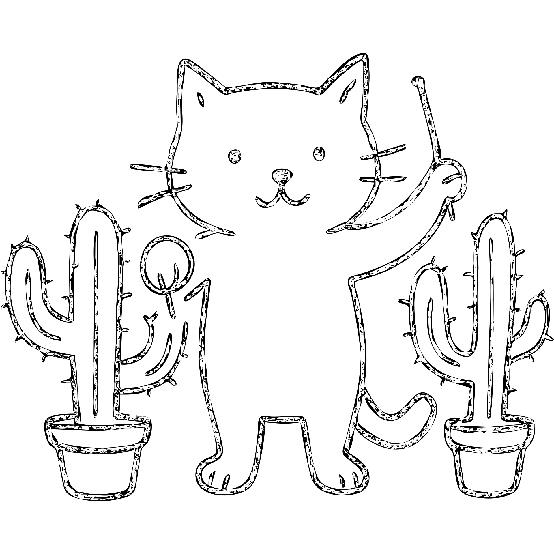 cat orchestrating with two cactae hand drawn outlined icon emoji