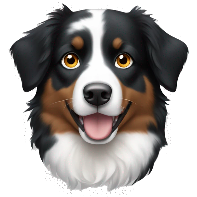 Black and white Australian shepherd with one blue eye and one brown eye with white stripe between eyes emoji