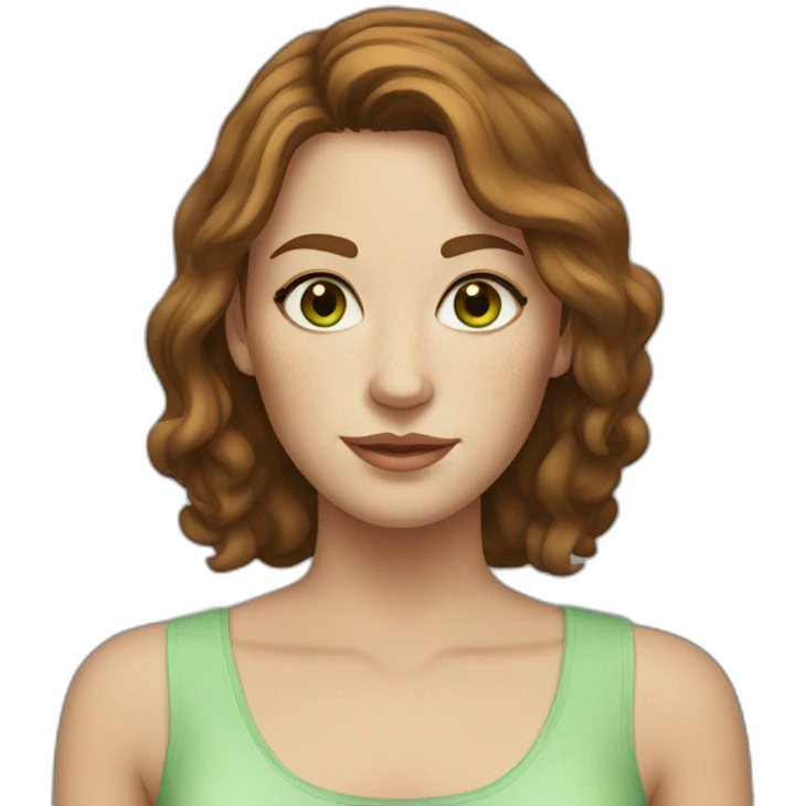 White woman with brown hair, light green eyes and freckles emoji
