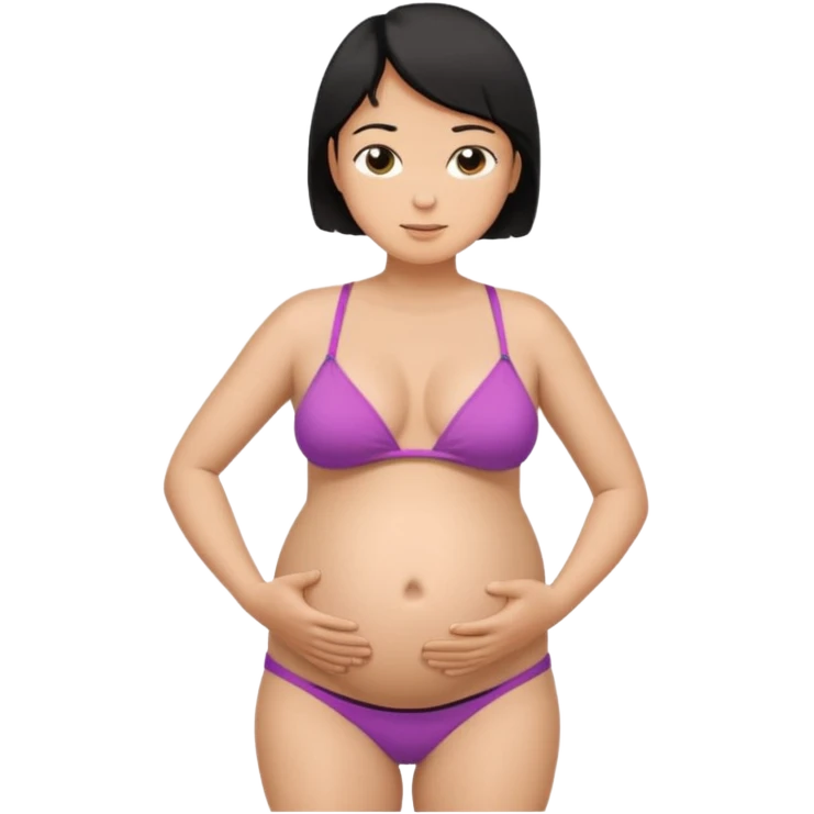 pregnant man with short black hair in a bikini holding his belly  emoji