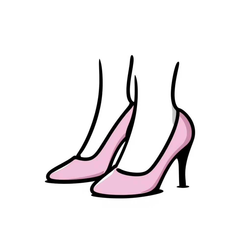 high-heeled pumps in pastel colors dd9fb0, ffc6d3, a3bfc9, c4bee2, f1b091, hand-drawn doodle style emoji
