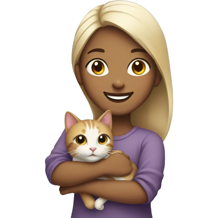 girl holding a cat smiling emoji