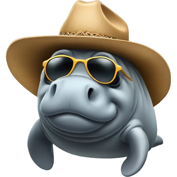 Manatee wearing cowboy hat and sunglasses emoji