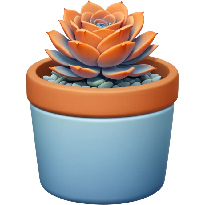 A ceramic pot in a pastel orange color, shaped like a cylinder, the pot is short and contains an Echeveria Blue Rose plant. emoji