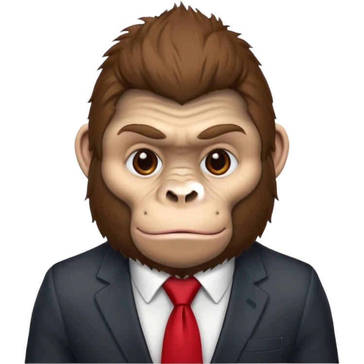 Brown haired cartoon gorilla with tufted fur on head, with light skin tone and a red tie emoji