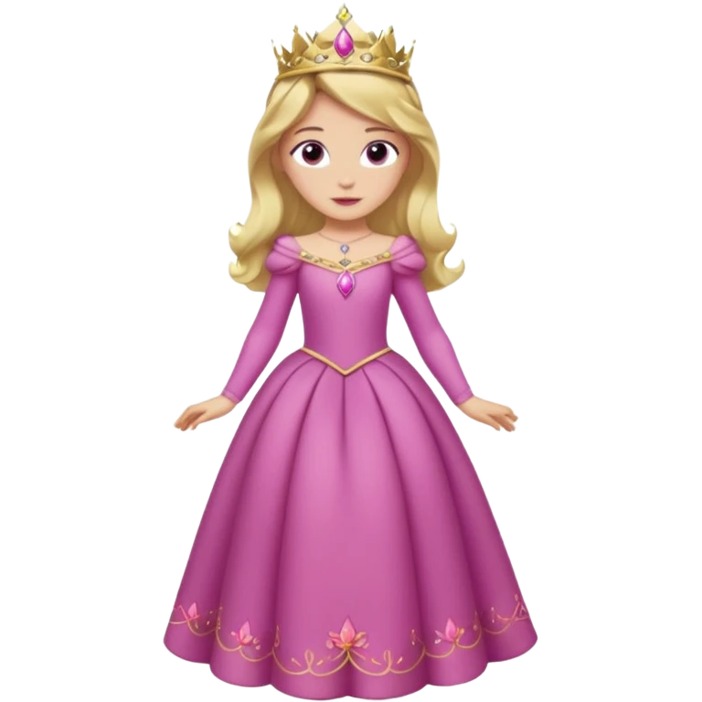Princesa aurora Disney com vestido rosa escuro de manga comprida rosa claro com tiara pequena e dourada de corpo inteiro com olhos lilás emoji