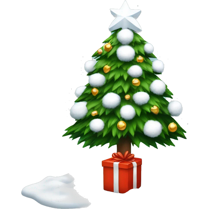 Christmas tree with snow on it and white presents under the tree emoji