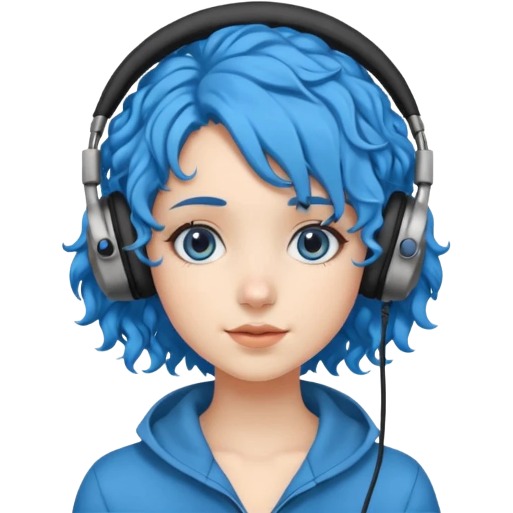blue haired earringed heaphone wearing girl curly haired emoji